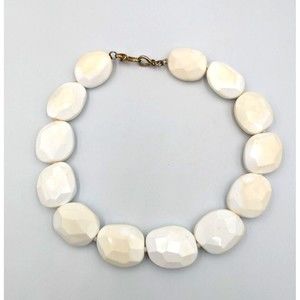 Faceted White Agate Chunky Statement Beaded Necklace Sterling Silver 925 Clasp